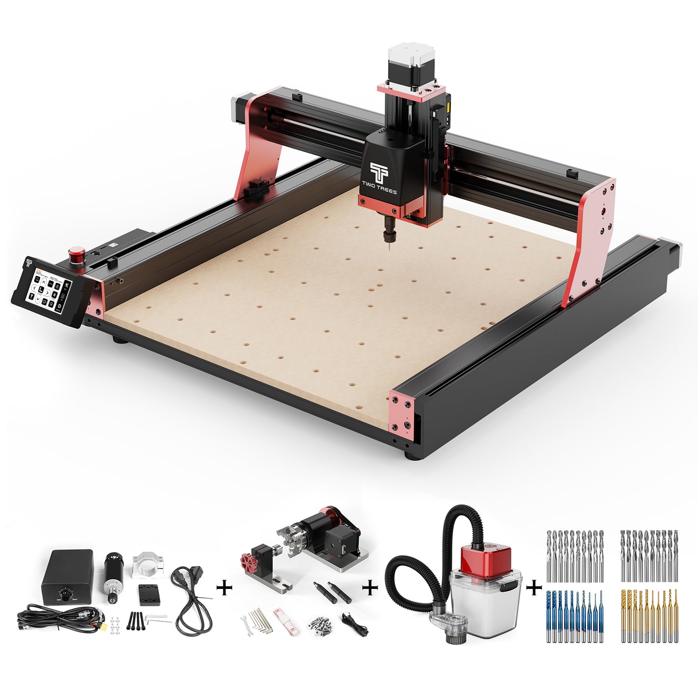 Máquina de Roteamento CNC Twotrees TTC450 PRO + Motor de 500 W + Módulo de 4º Eixo + Aspirador de Pó + Fresas de Topo 
