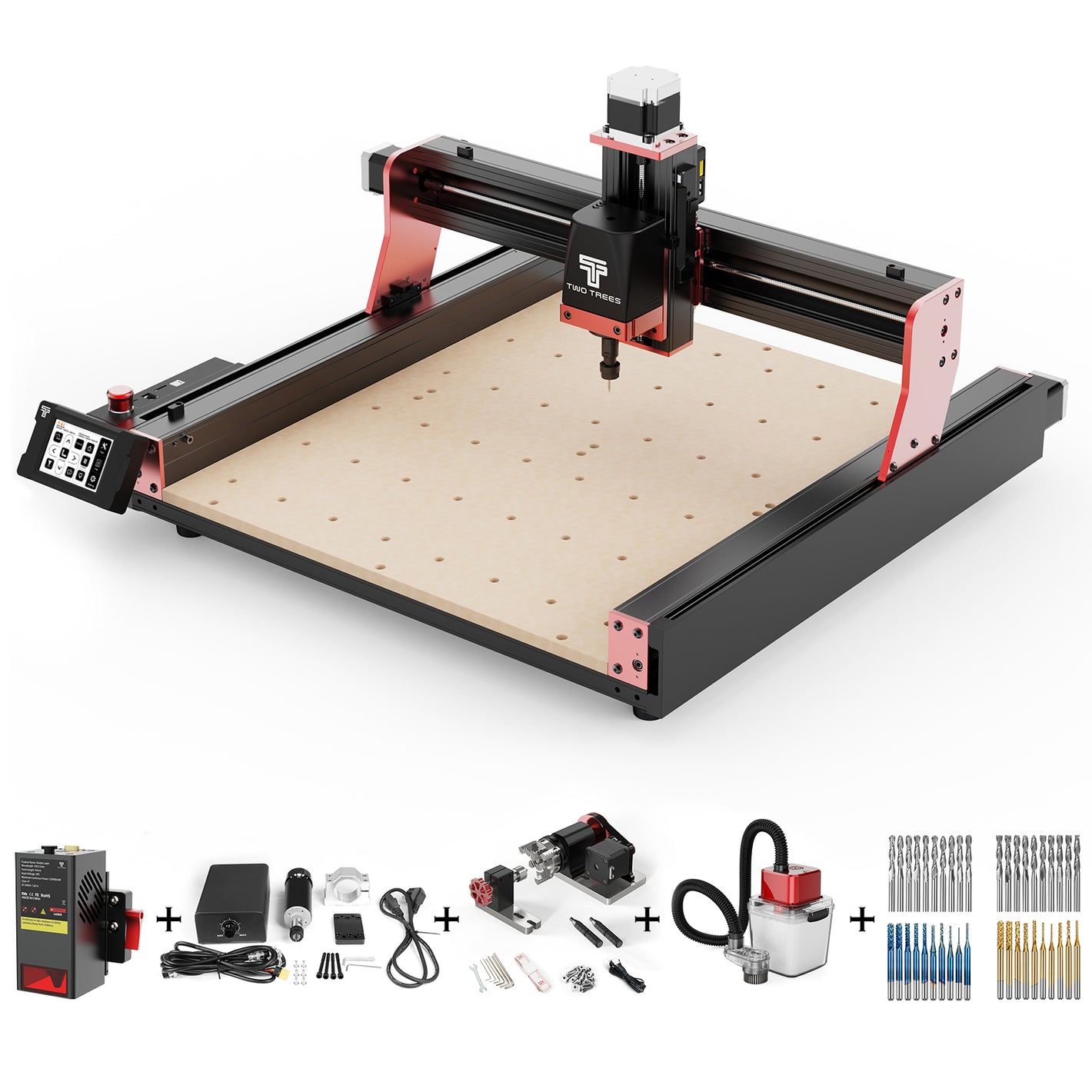 Máquina de Roteamento CNC Twotrees TTC450 PRO + Módulo Laser TC20 + Motor de 500 W + Módulo de 4º Eixo + Aspirador de Pó + Fresas de Topo 