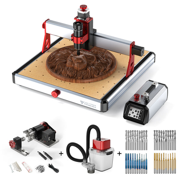 Twotrees TTC450 Ultra CNC Router Machine + 4th Axis + Vacuum Cleaner M1 + End Mills