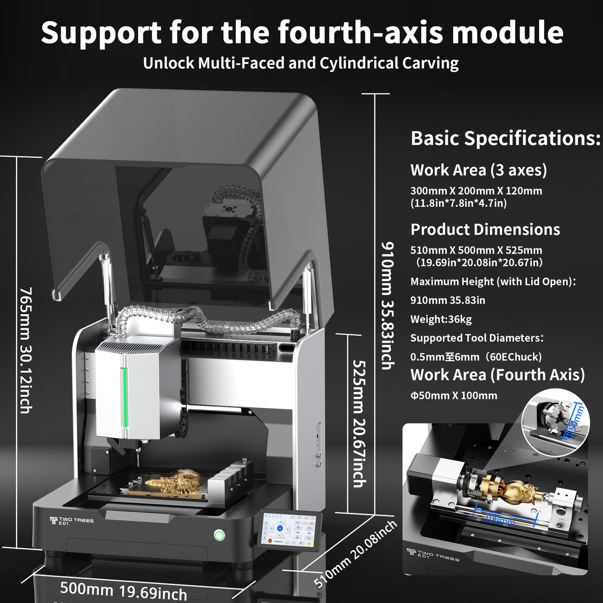 【Pré-venda】Máquina CNC Router de Mesa Fechada Twotrees ED1