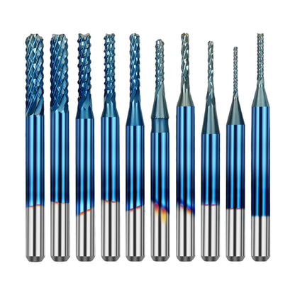 Twotrees Nano Blue Coated Solid Carbide Corn  End Mill Set 10PCS