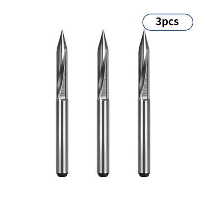 Conjunto de 3 Fresas V-Bit de Fundo Chato, 2 Cortes, Metal Duro, Twotrees