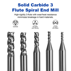 Dureza Twotrees HRC55 | Material de carboneto de tungstênio | Fresa de topo de 3 canais (5 peças)