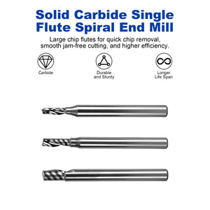 Twotrees Solid Carbide Single Flute Spiral End Mill Set 3PCS